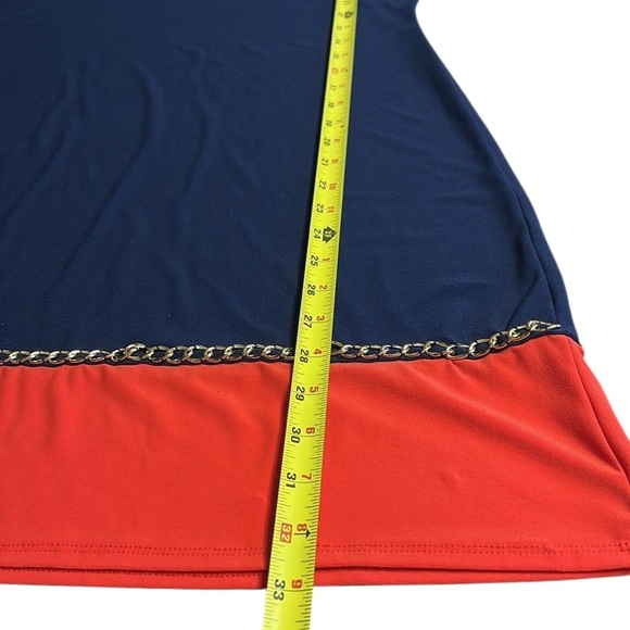 DRESS sz 12, colorblock ,gold colored chain detail , heavy ,fitted,MSK,Macy’s - Picture 9 of 13